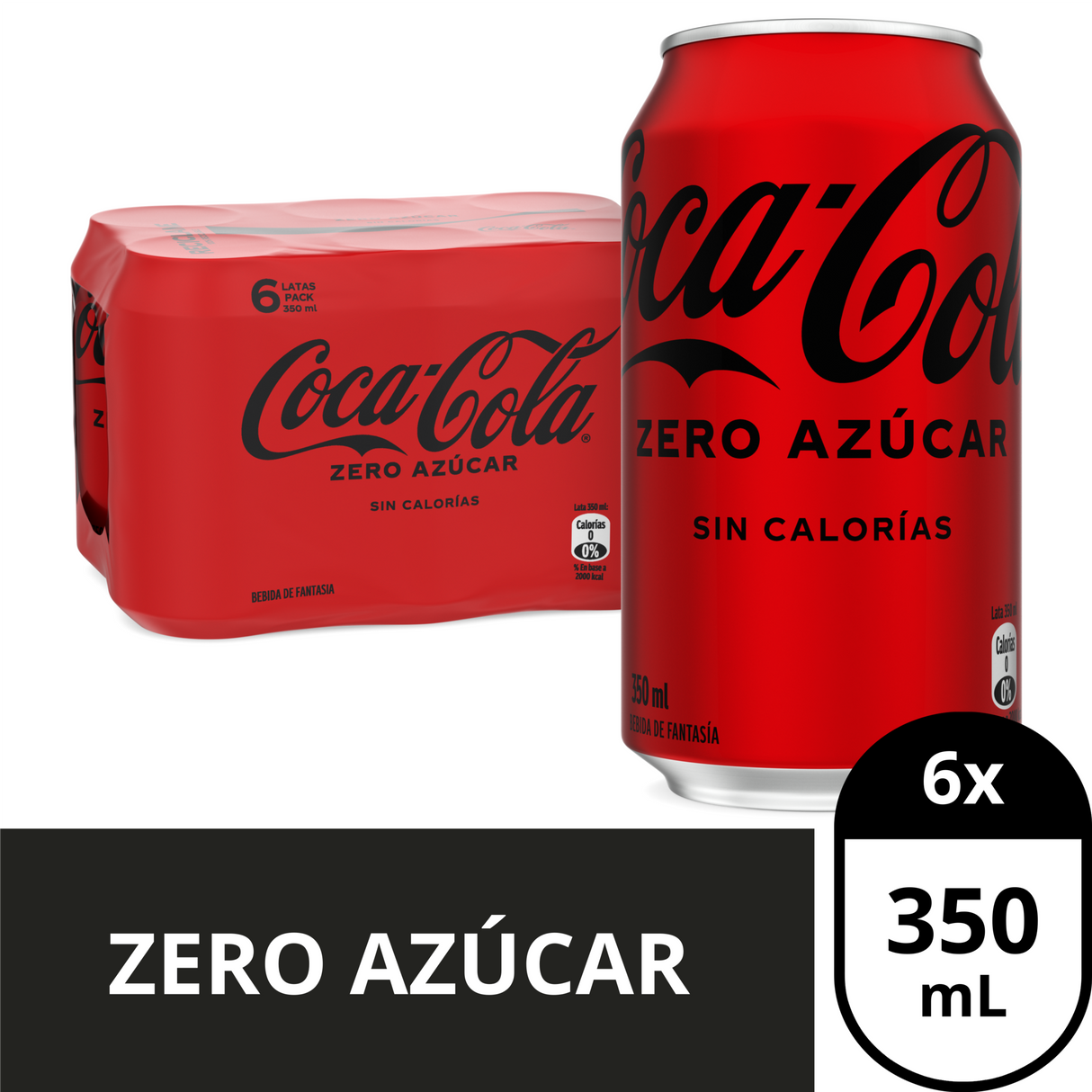 6x Bebida Coca Cola Zero Azúcar Lata 350cc