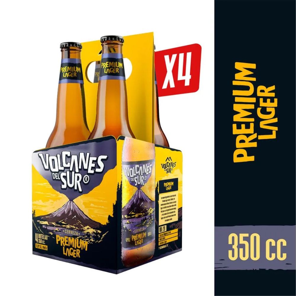 4x Cerveza Volcanes del Sur Premium Lager 350cc