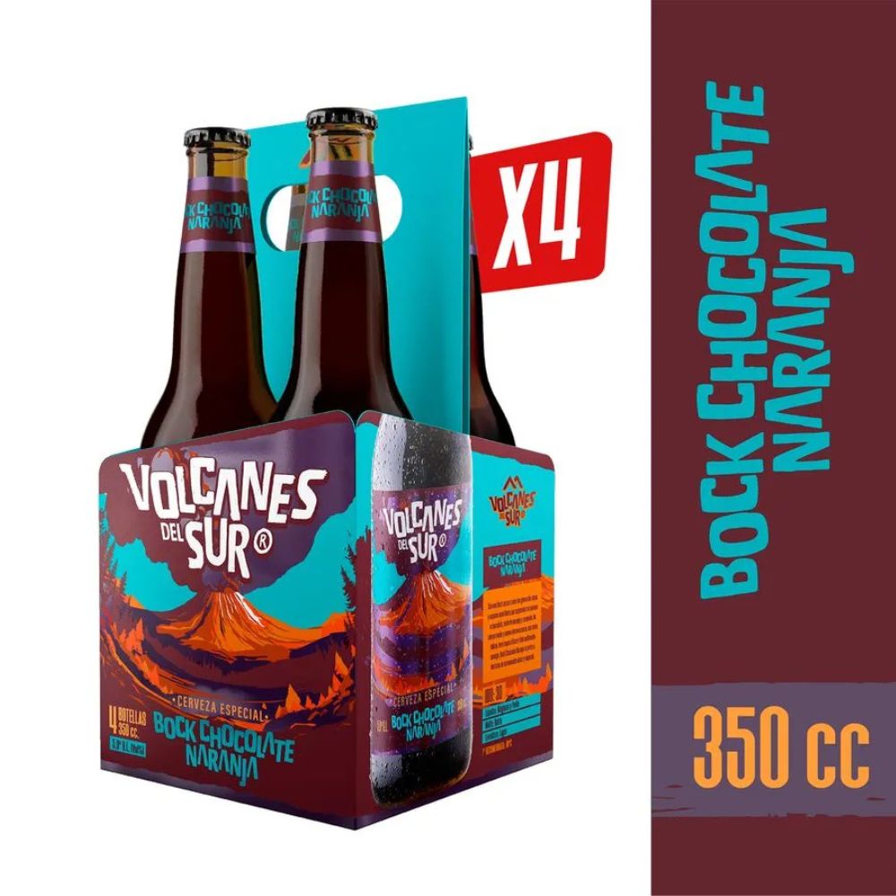 4x Cerveza Volcanes del Sur Chocolate-Naranja 350cc