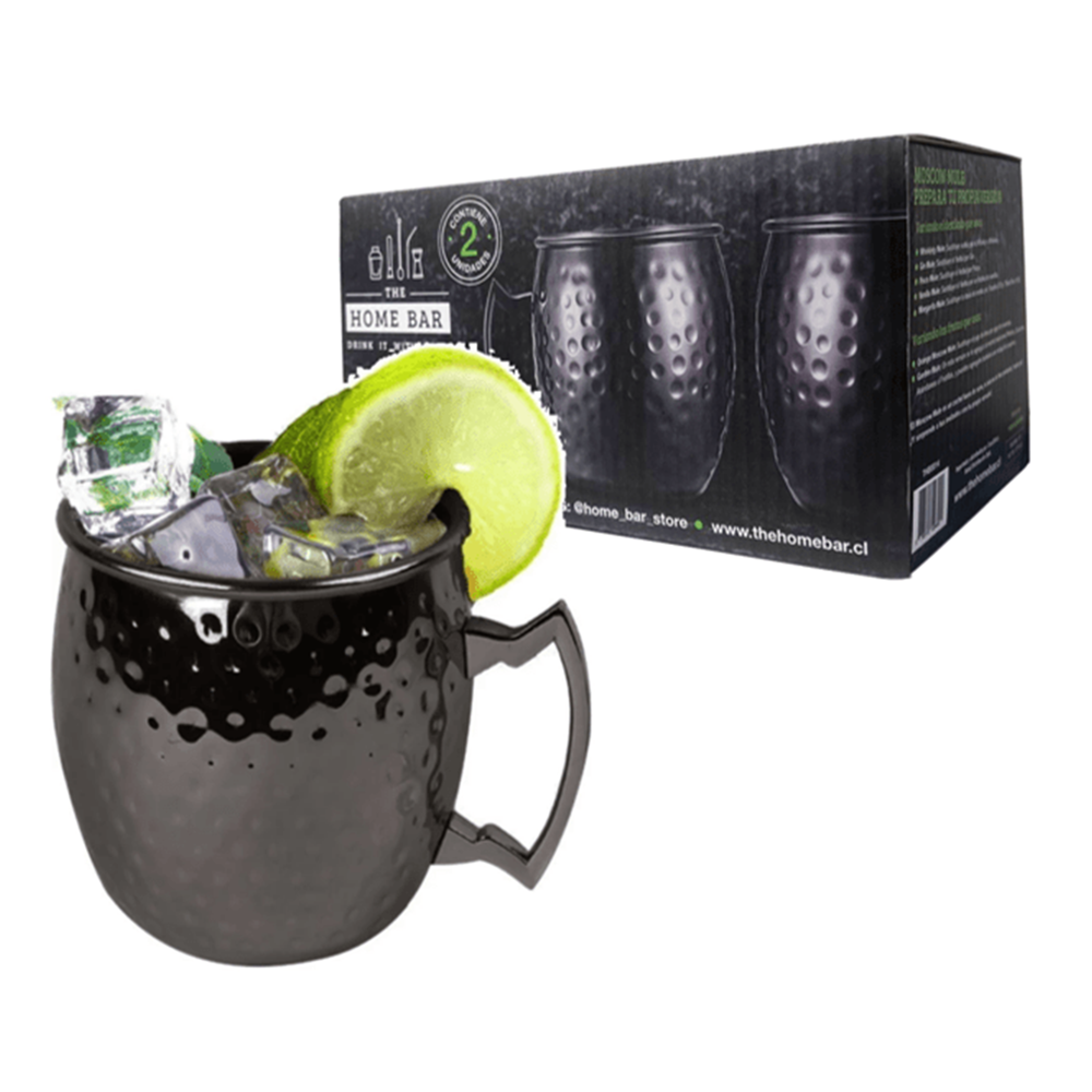 Caja 2 Mugs Negro Martillados