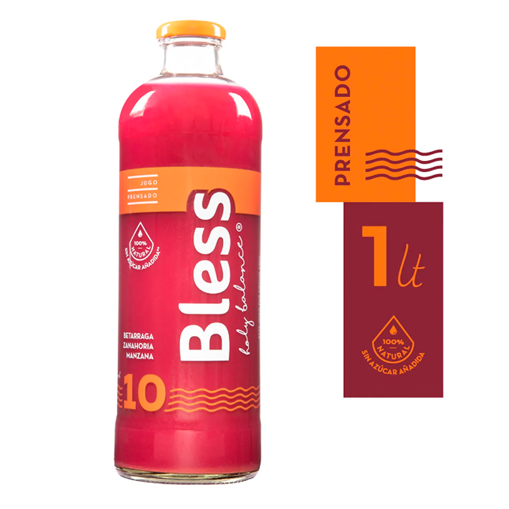 Jugo Prensado Bless 10 Betarraga Zanahoria Manzana 1000cc
