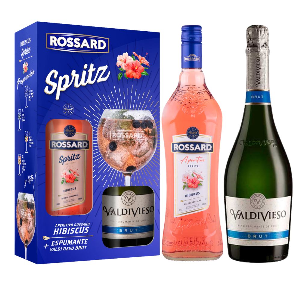 Pack Spritz: Licor Rossard Hibiscus 1000cc + Espumante Valdivieso Brut 750cc