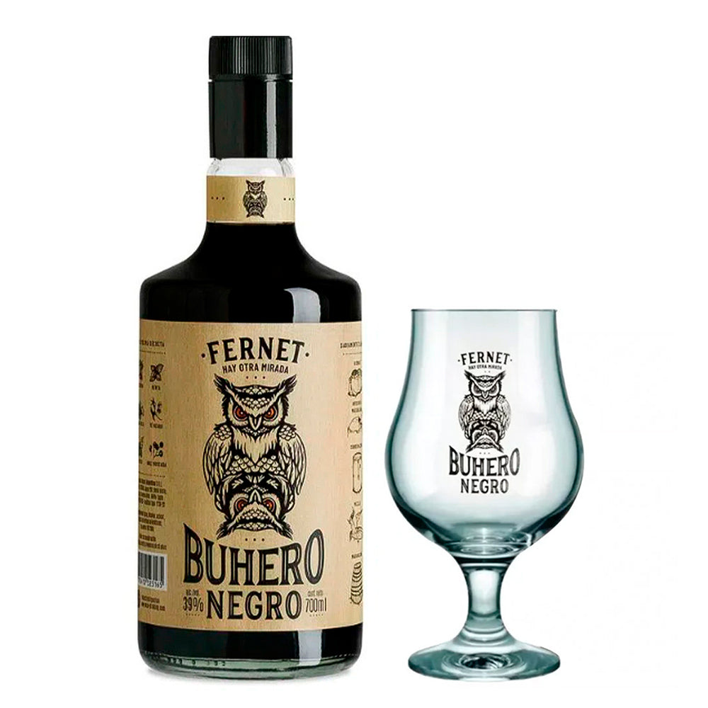 Pack Licor Fernet Buhero Negro 39° 700cc + Copón de Regalo