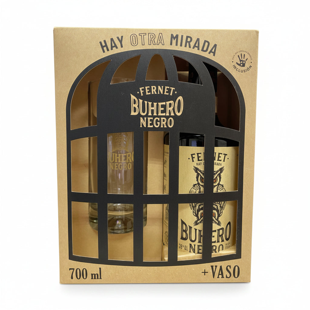 Pack Licor Fernet Buhero Negro 39° 700cc + Vaso de Regalo