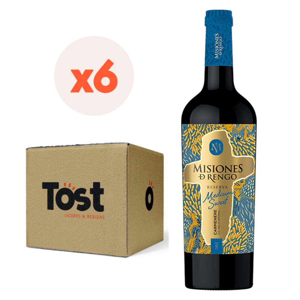 6x Vino Misiones De Rengo Reserva Medium Sweet Cepas 750cc