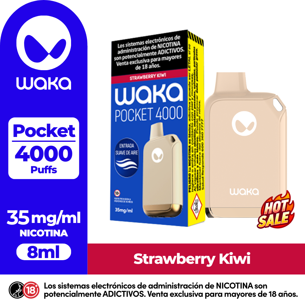 Vaper Waka Pocket Strawberry Kiwi 4000 Puff-3.5%
