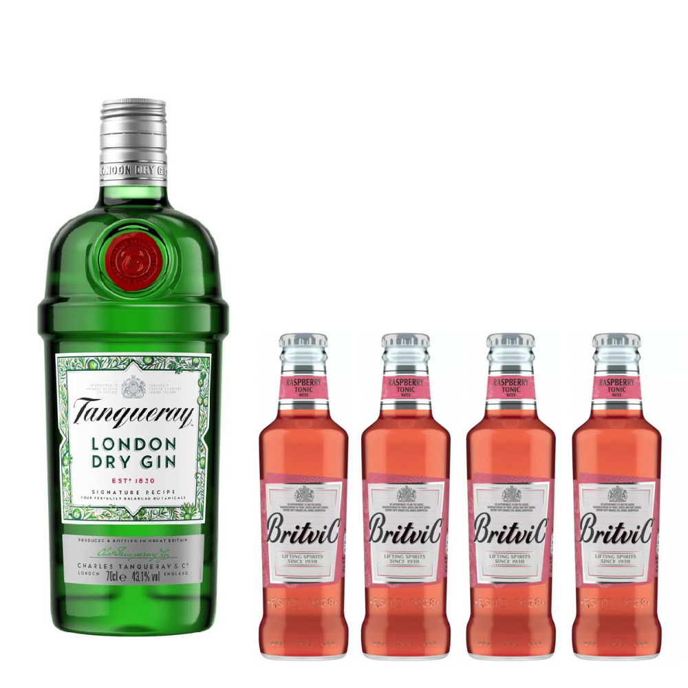 Gin Tanqueray London Dry 700cc + 4 Britvic Raspberry 200cc