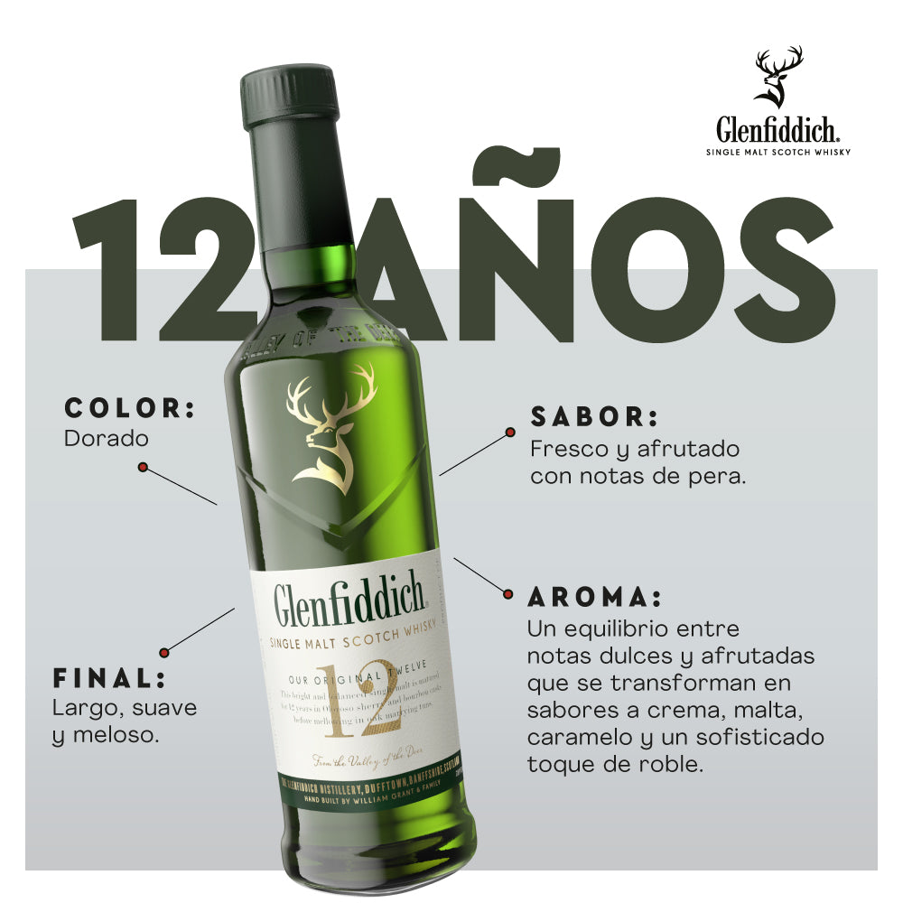 Whisky Glenfiddich 12 años Single Malt 750cc