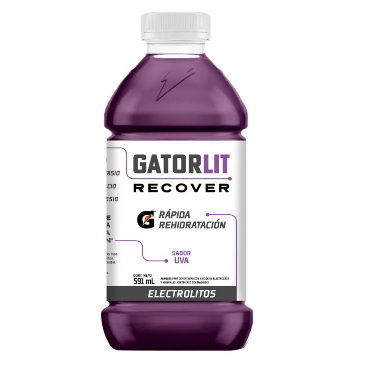 Botella Bebida Suero Gatorlit Uva 591cc, bebida isotónica rehidratante