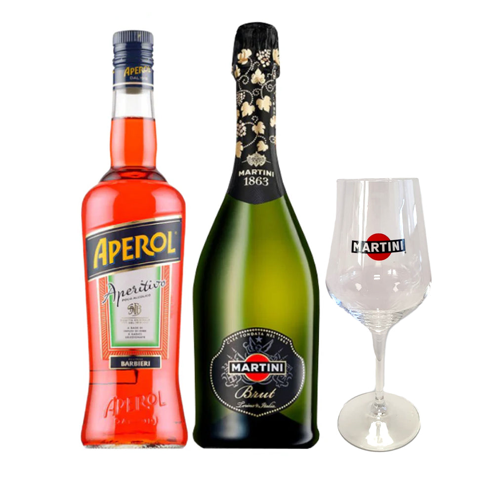 Pack Espumante Martini Brut 750cc + Licor Aperitivo Aperol + Copa