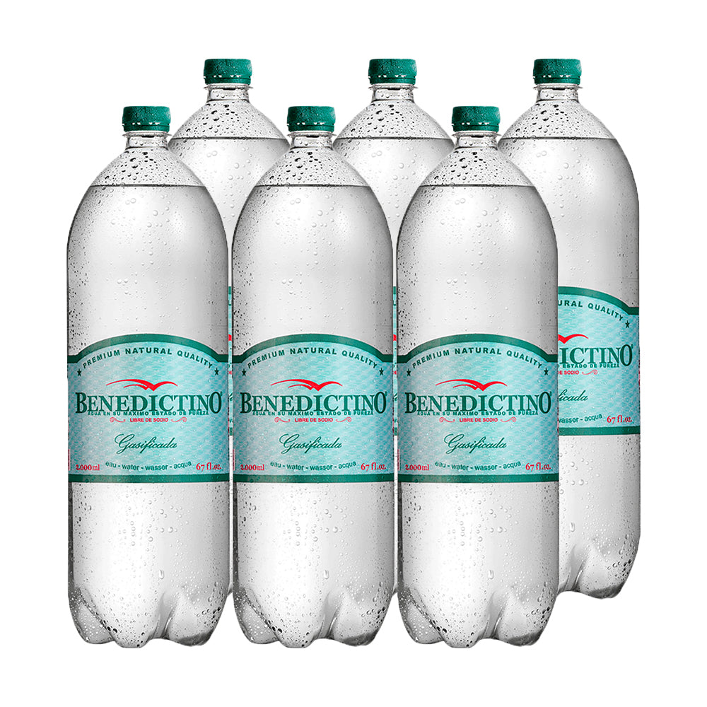 6x Agua Purificada Benedictino con Gas 2000cc