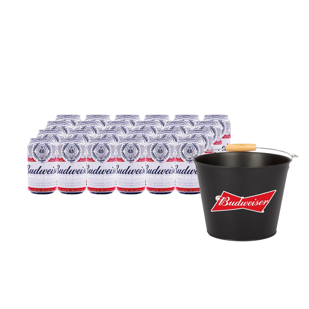 24x Cerveza Budweiser Lata 354cc + Cubeta Cervecera Budweiser