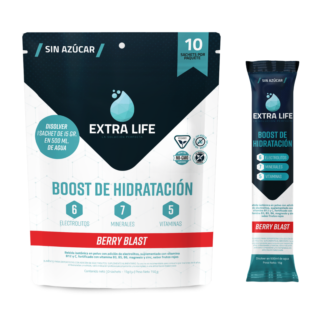 Pack 10 Bebida Isotónica en Polvo Extra Life Berry Blast