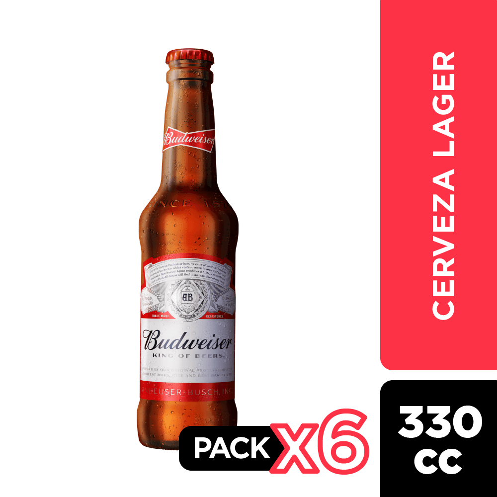 6x Cerveza Budweiser Botellín 330cc