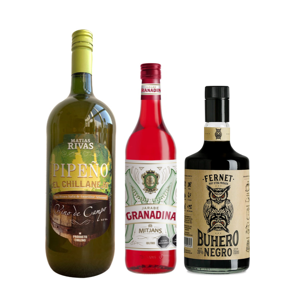 Pipeño El Chillanejo 1500cc + Granadina Mitjans 900 cc + Fernet Buhero Negro 39° 700cc