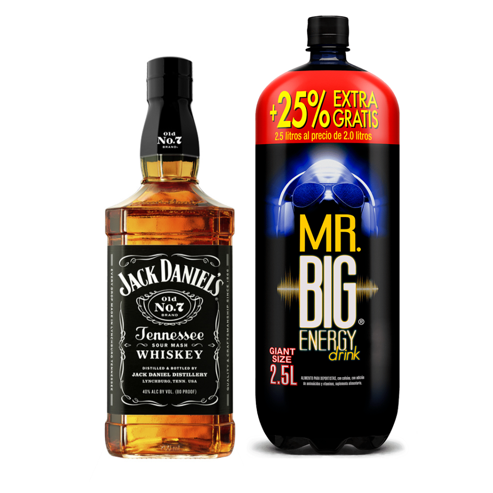 Jack Daniels Nº7 750cc + Bebida Energética Mr. Big 2.5lt