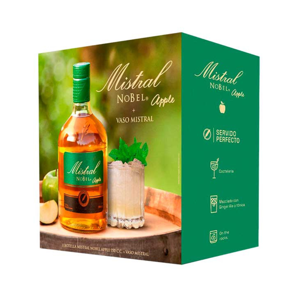 Pisco Mistral Nobel Apple 35º 750cc + Vaso de Vidrio Mistral