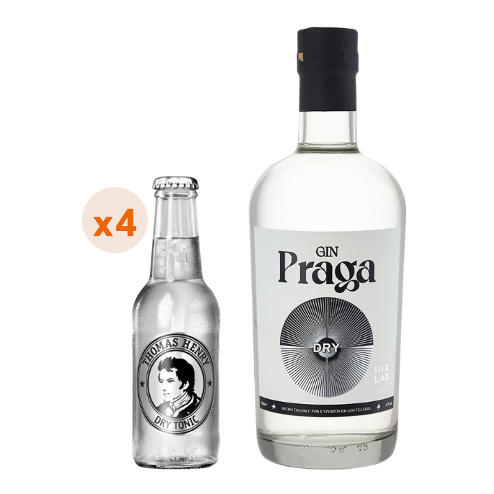 Pack Gin Praga Dry 38° 700cc + 4x Thomas Henry Dry Tonic 200cc