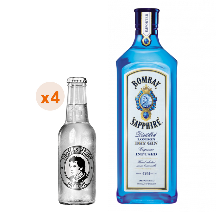 Gin Bombay Sapphire 700cc + 4x Thomas Henry Dry Tonic 200cc