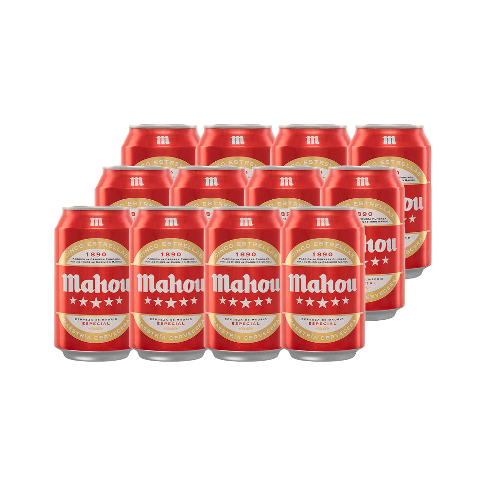 12x Cerveza Mahou Cinco Estrellas Lata 5,5° 330cc