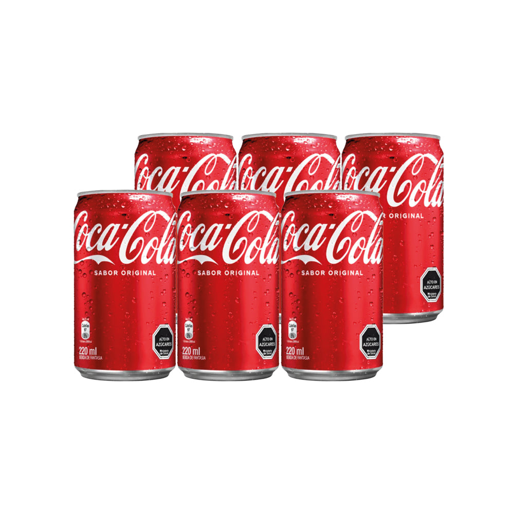 6x Bebida Coca Cola Original Lata 220cc