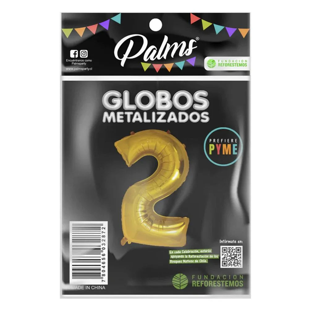 Globo Metalizado Dorado Número 2 Palms