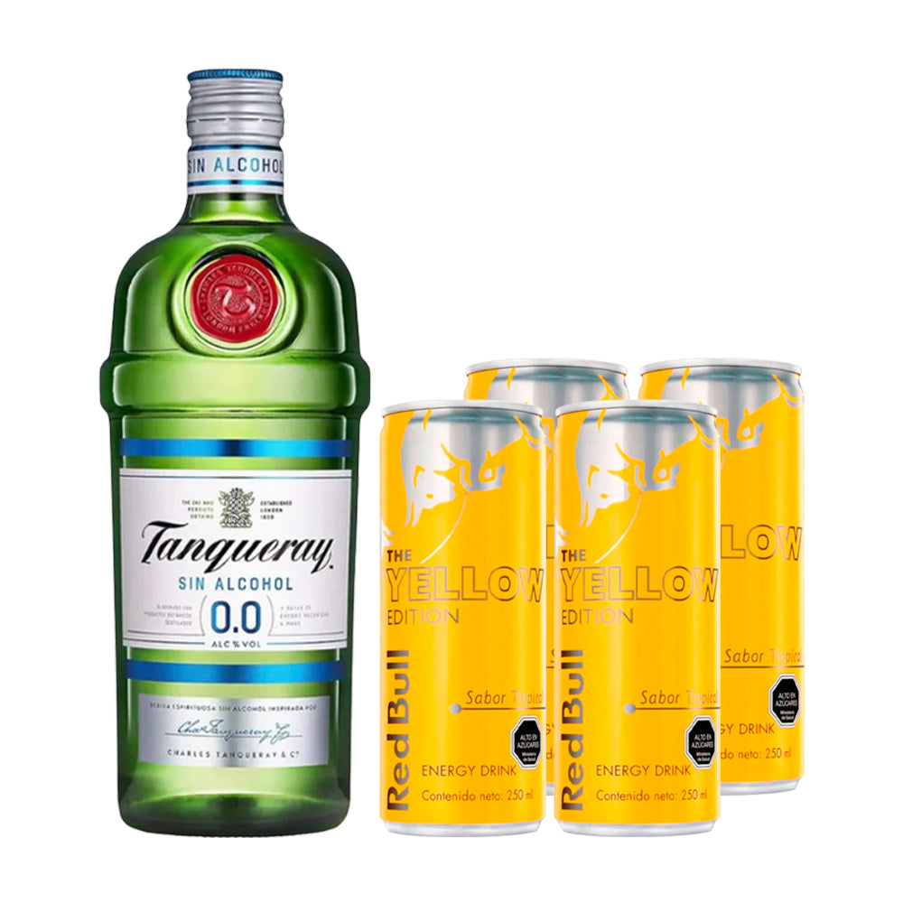 Pack Mocktail Tropical Gin: Gin Tanqueray Sin Alcohol + 4 Red Bull Yellow 250cc
