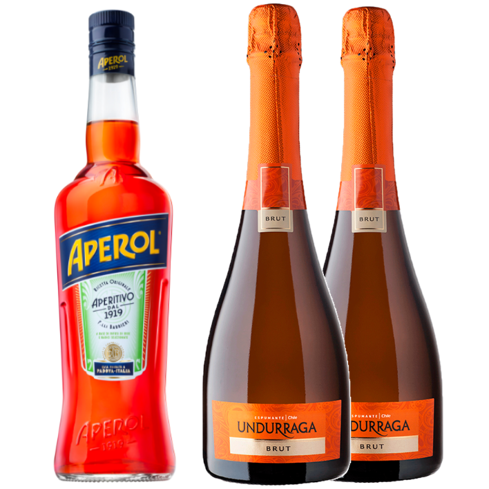 Pack Licor Aperol Spritz 750cc + 2 Espumantes Undurraga Brut 750cc