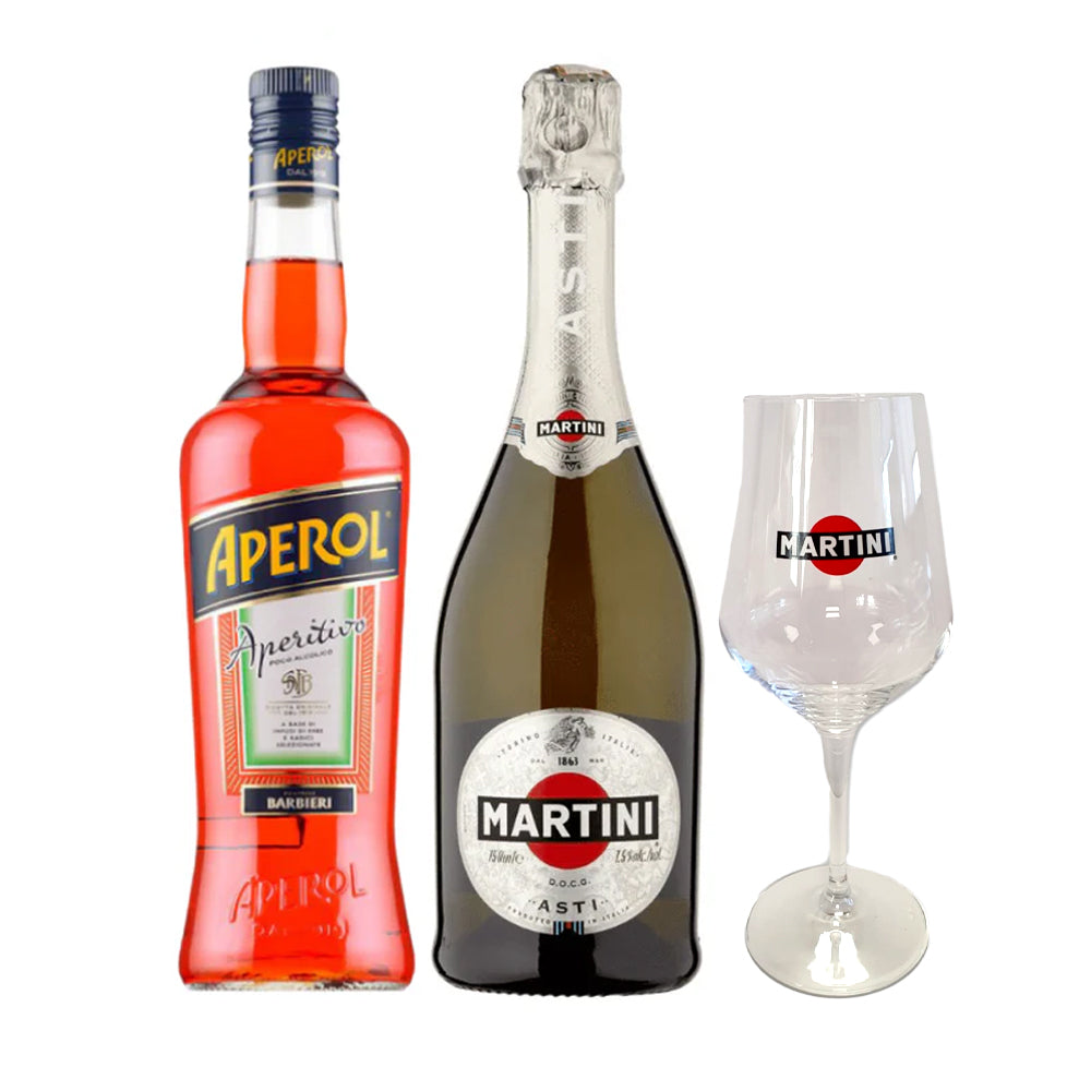 Pack Espumante Martini Asti 750cc + Licor Aperitivo Aperol + Copa