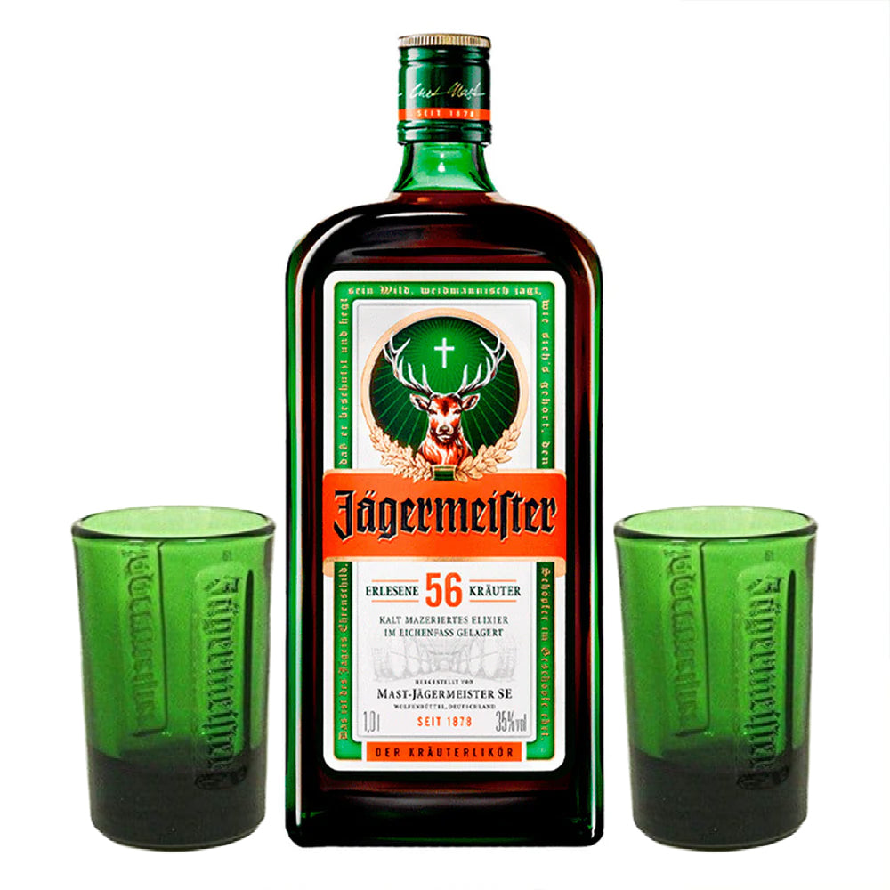 Licor Jagermeister 35° 1000cc + 2 Vasos Shots 20cc de Regalo