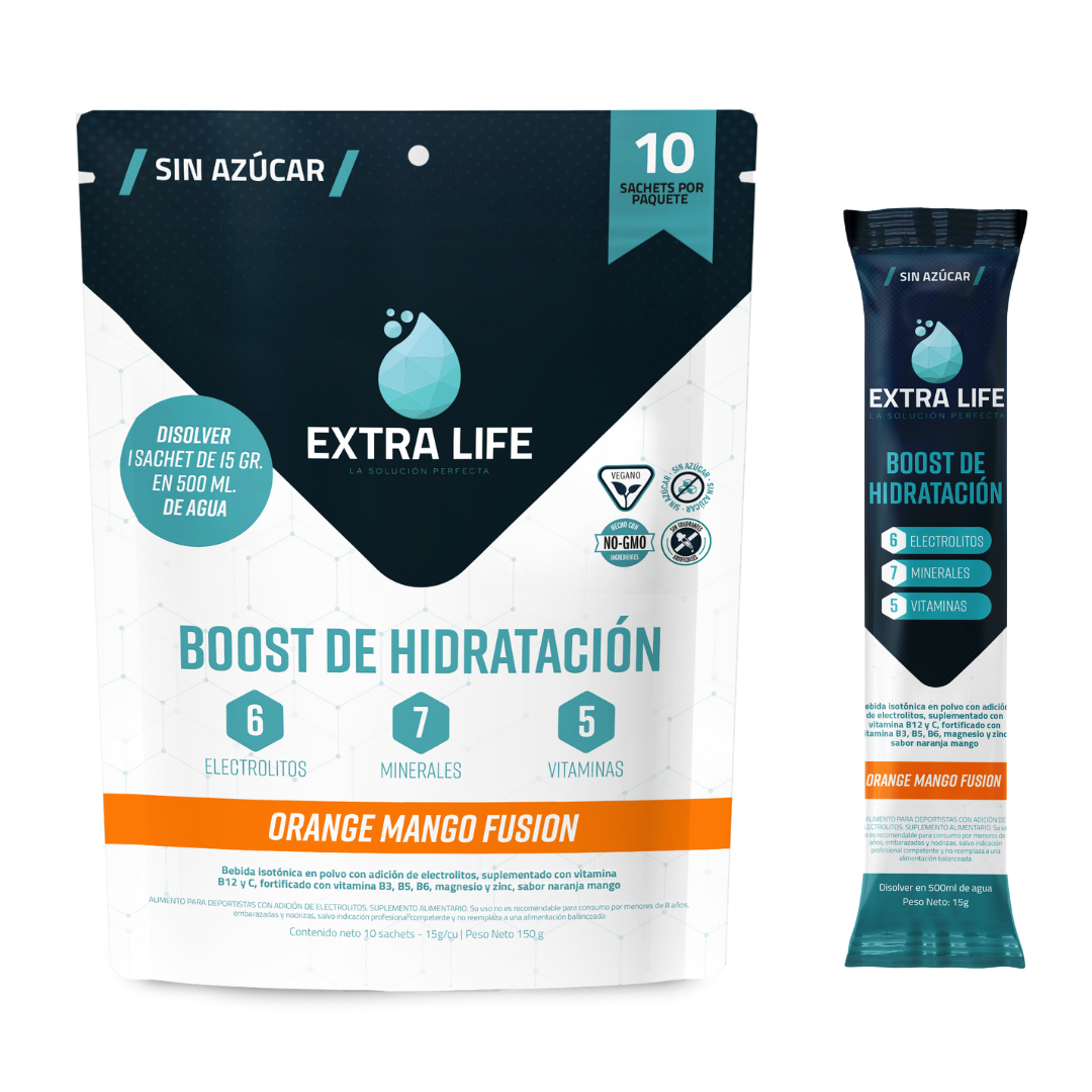Pack 10 Bebida Isotónica en Polvo Extra Life Orange Mango Fusion