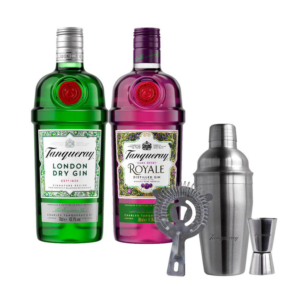 Pack Gin Tanqueray London + Dark Berry Royale + Set Coctelera de Regalo