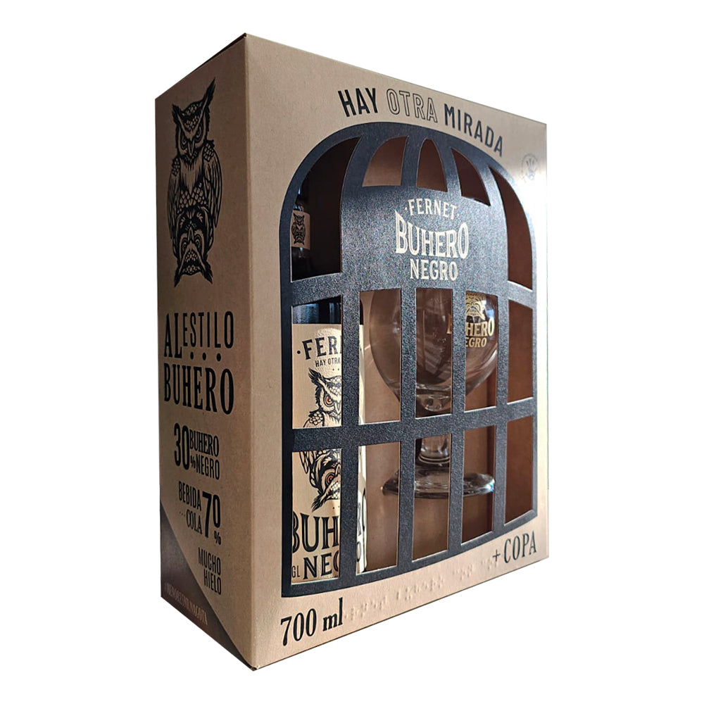 Pack Licor Fernet Buhero Negro 39° 700cc + Copón de Regalo