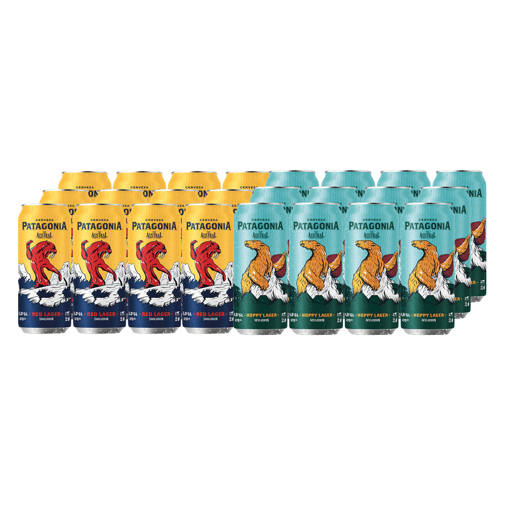 12x Austral Patagonia Hoppy Lager 470cc + 12x Austral Patagonia Red Lager 470cc
