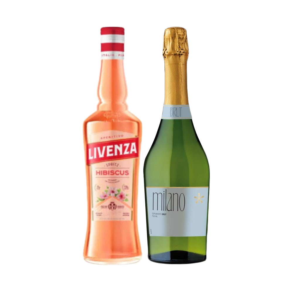 Licor Livenza Hibiscus 750cc + Espumante Milano Brut 750cc