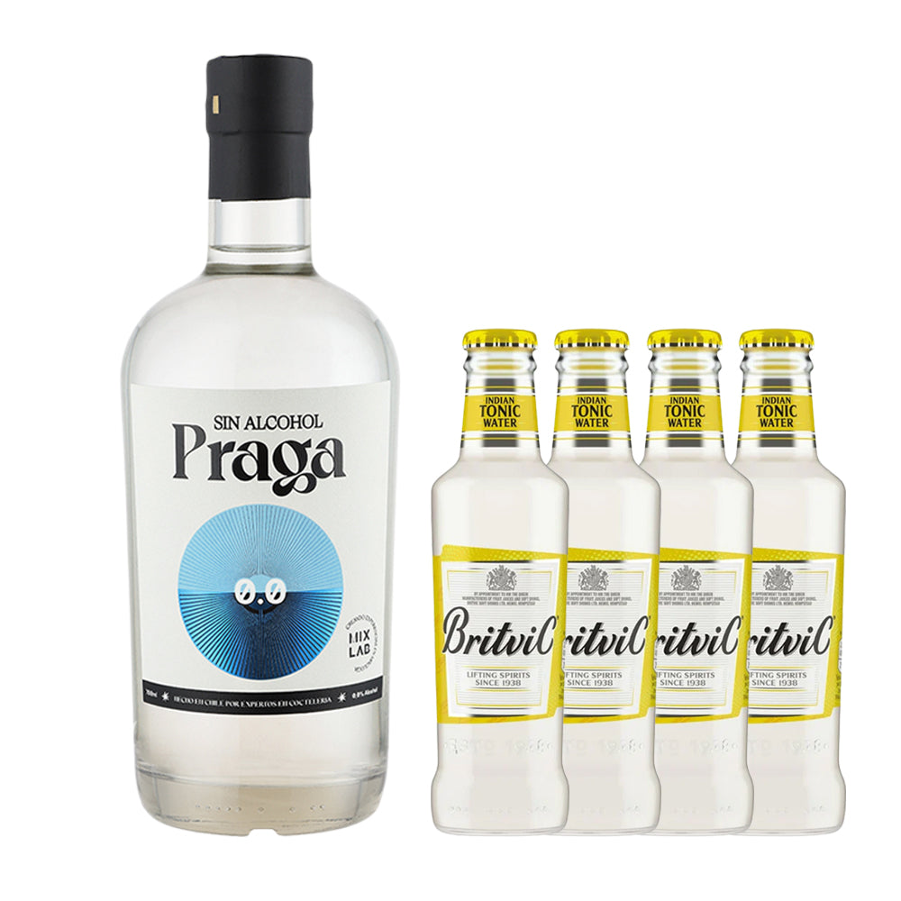Pack Mocktail Gin & Tonic: Gin Praga Sin Alcohol + 4 Tónicas Britvic 200cc