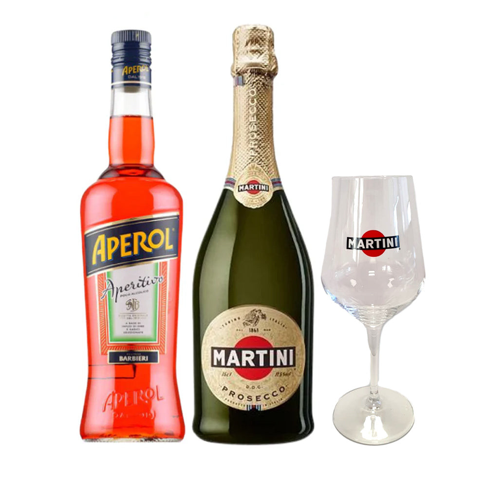 Pack Espumante Martini Prosecco 750cc + Licor Aperitivo Aperol + Copa