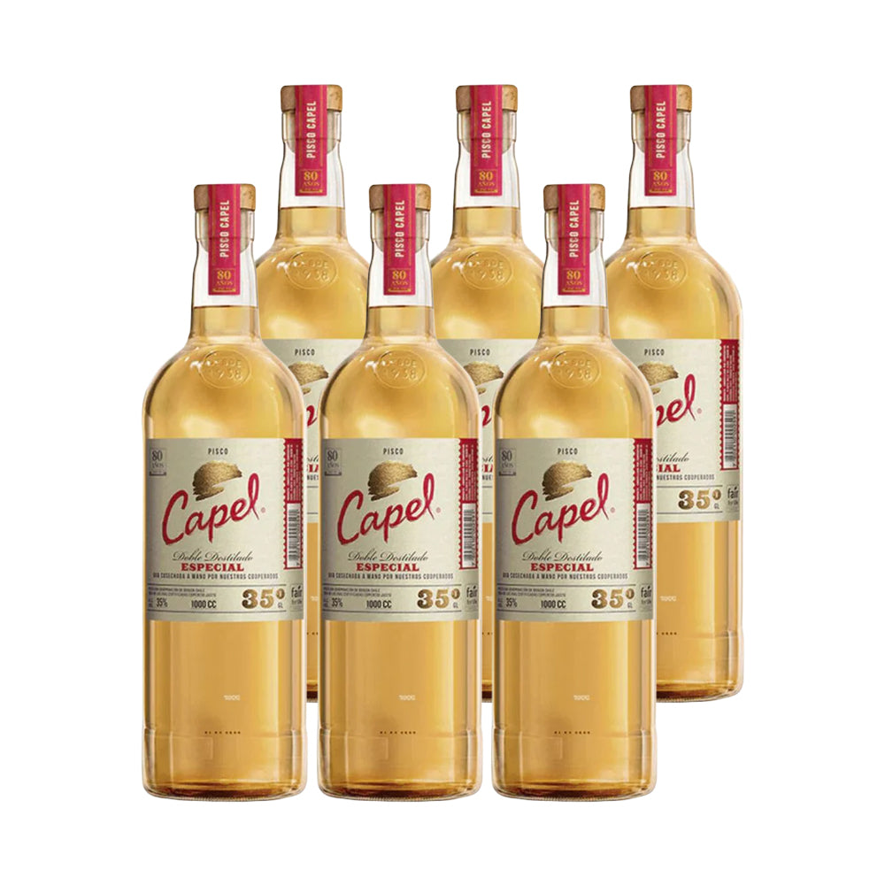 6x Pisco Capel Doble Destilado 35° 1000cc