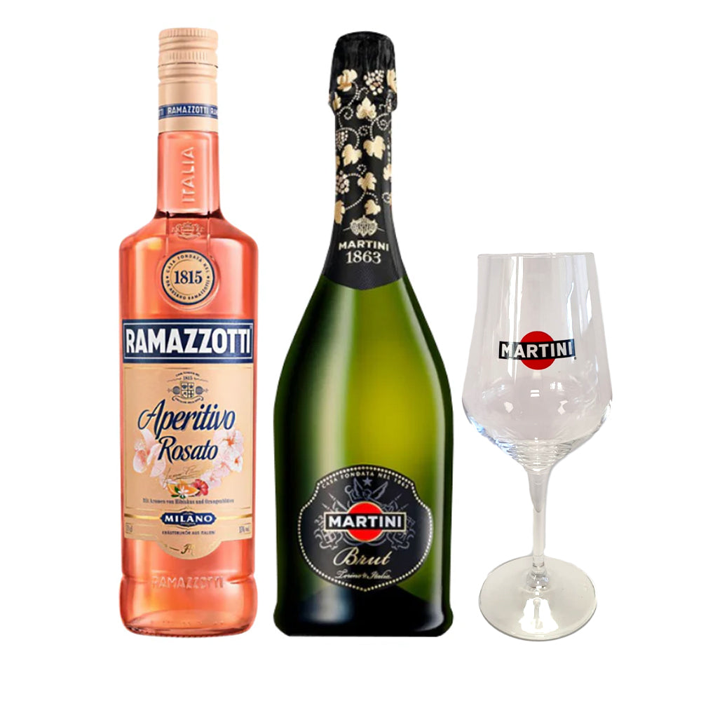 Pack Licor Aperitivo Ramazzotti + Espumante Martini Brut 750cc + Copa de Regalo