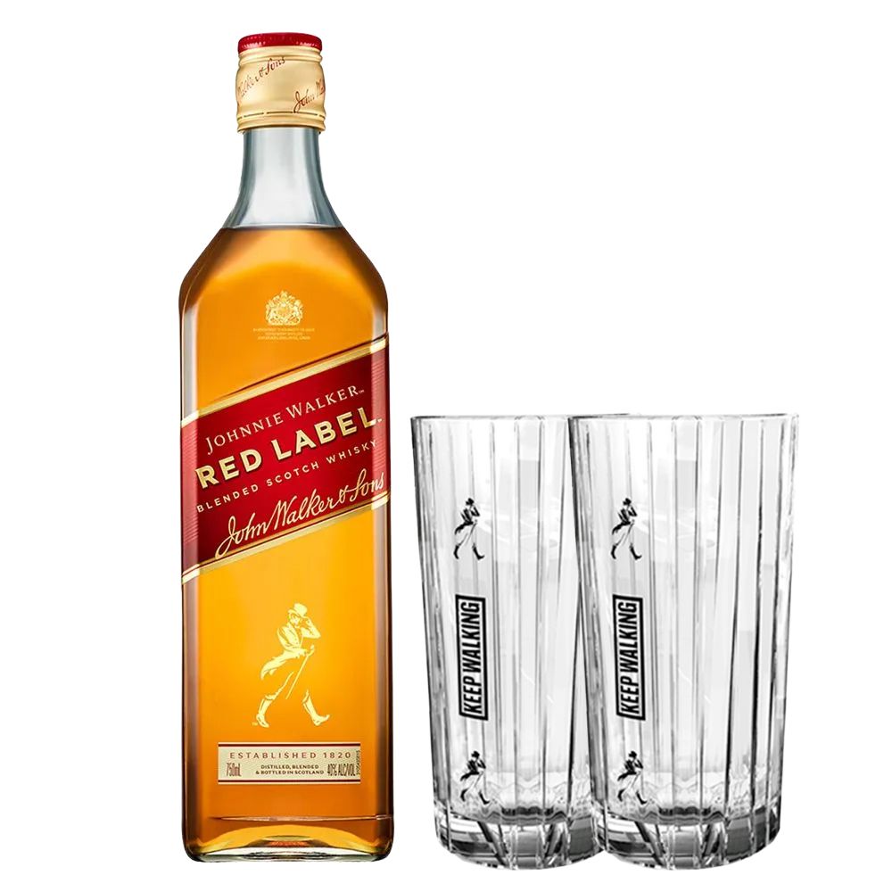 Whisky Johnnie Walker Red Label 40º 750cc + 2 Vasos JW de Regalo