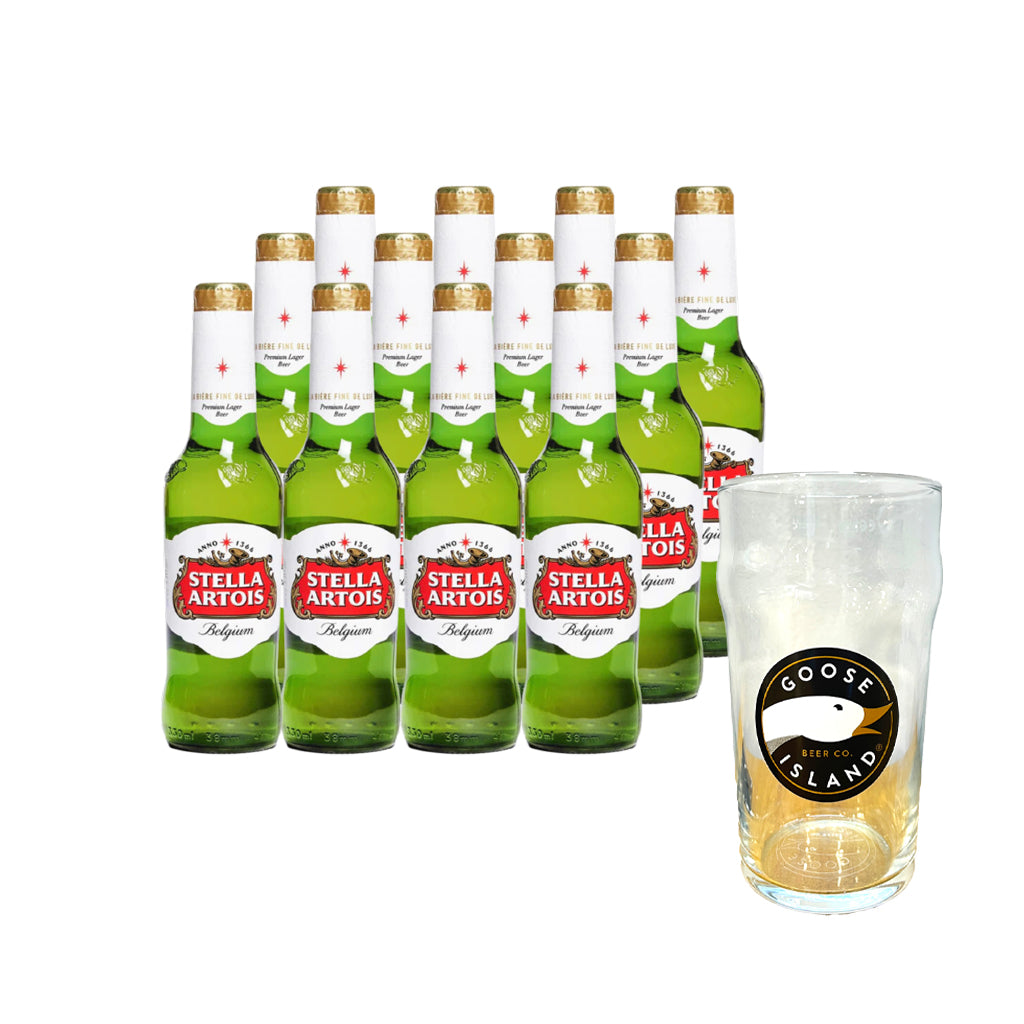 12x Cerveza Stella Artois Botellín 330cc + Vaso Schopero de Regalo