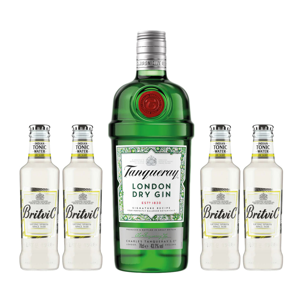 Gin Tanqueray London Dry 700cc + 4 Agua Tónica Britvic Low Calorie 200cc