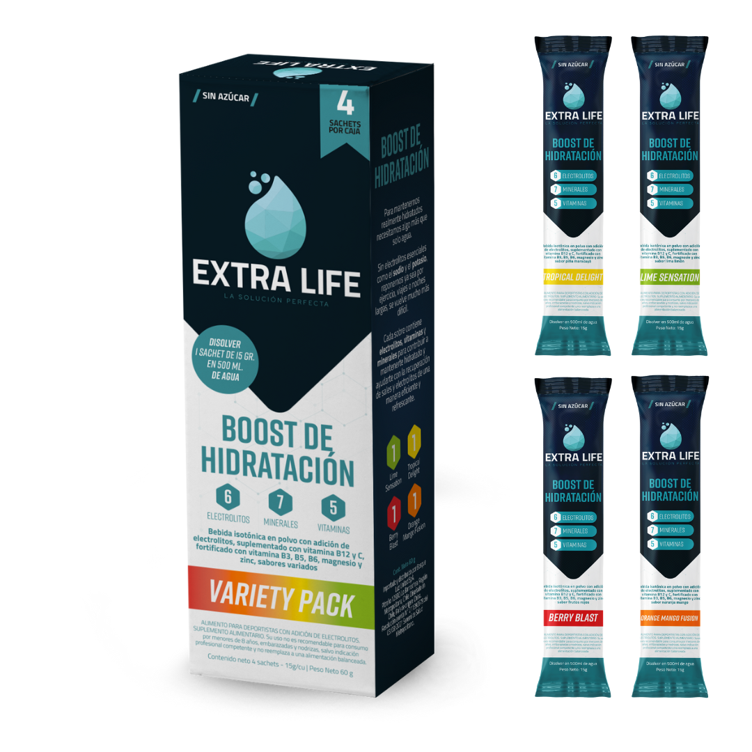 Pack 4 Bebida Isotónica en Polvo Extra Life Variety