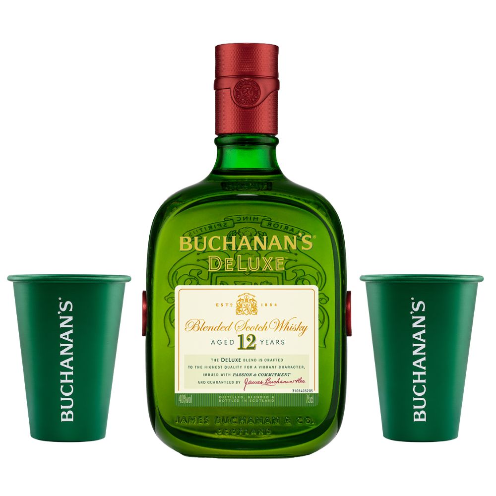 Whiskey Buchanans 12 años 750cc + 2 Vasos Metálicos de Regalo