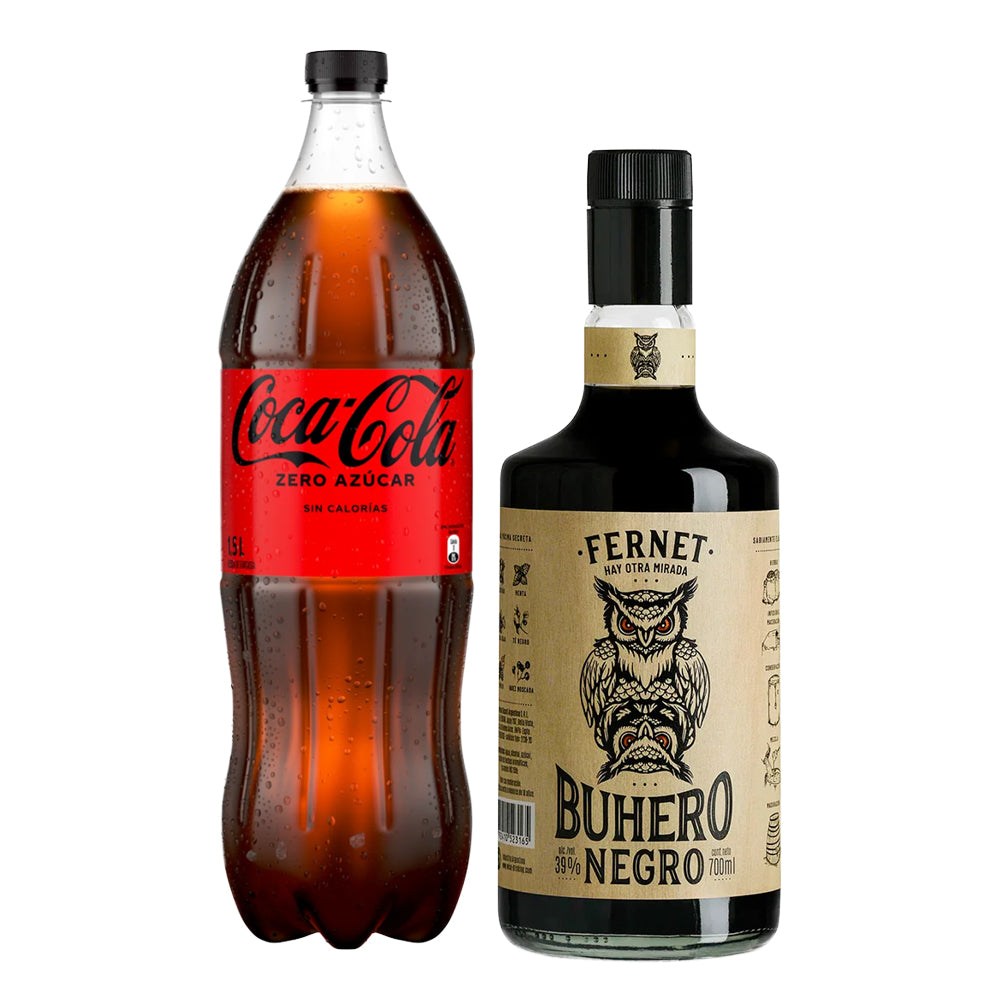Pack Licor Fernet Buhero Negro 700cc + Bebida Coca-Cola 1500cc