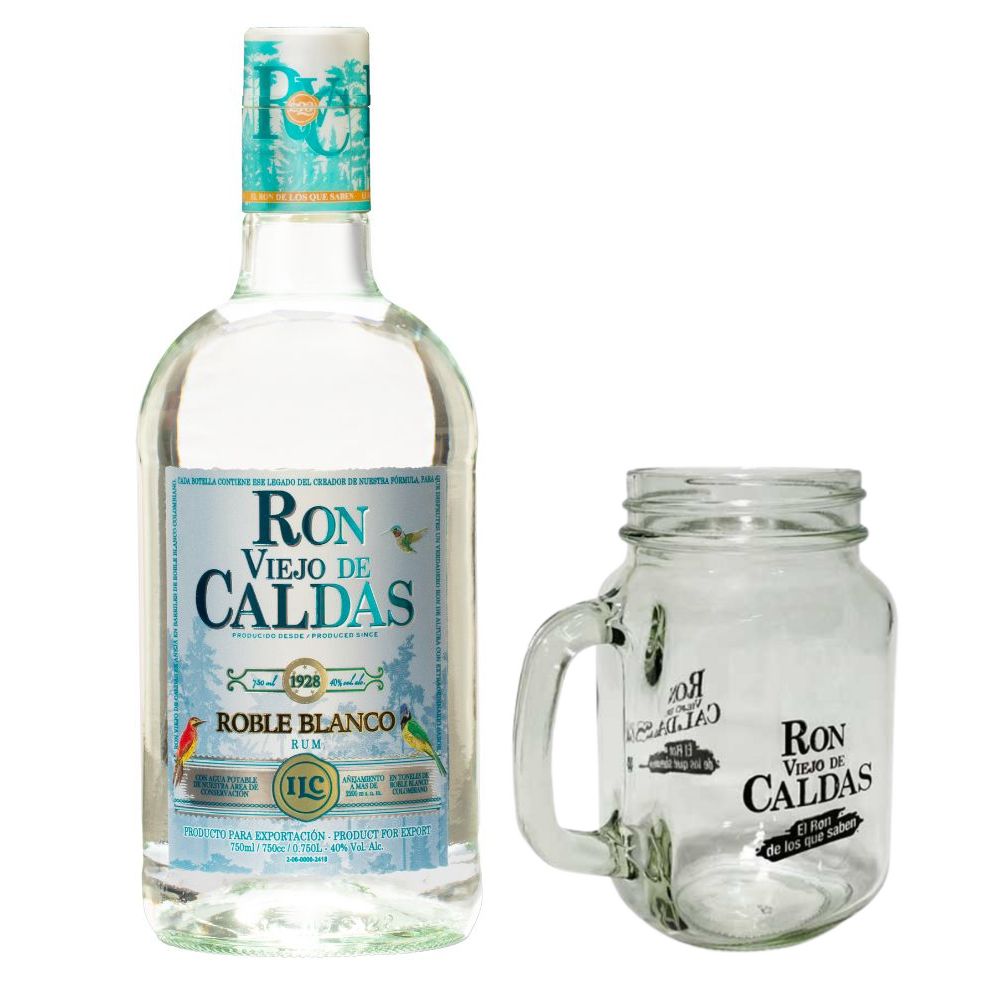 Ron Viejo De Caldas Roble Blanco 40° 700cc + Vaso Mojito de Regalo