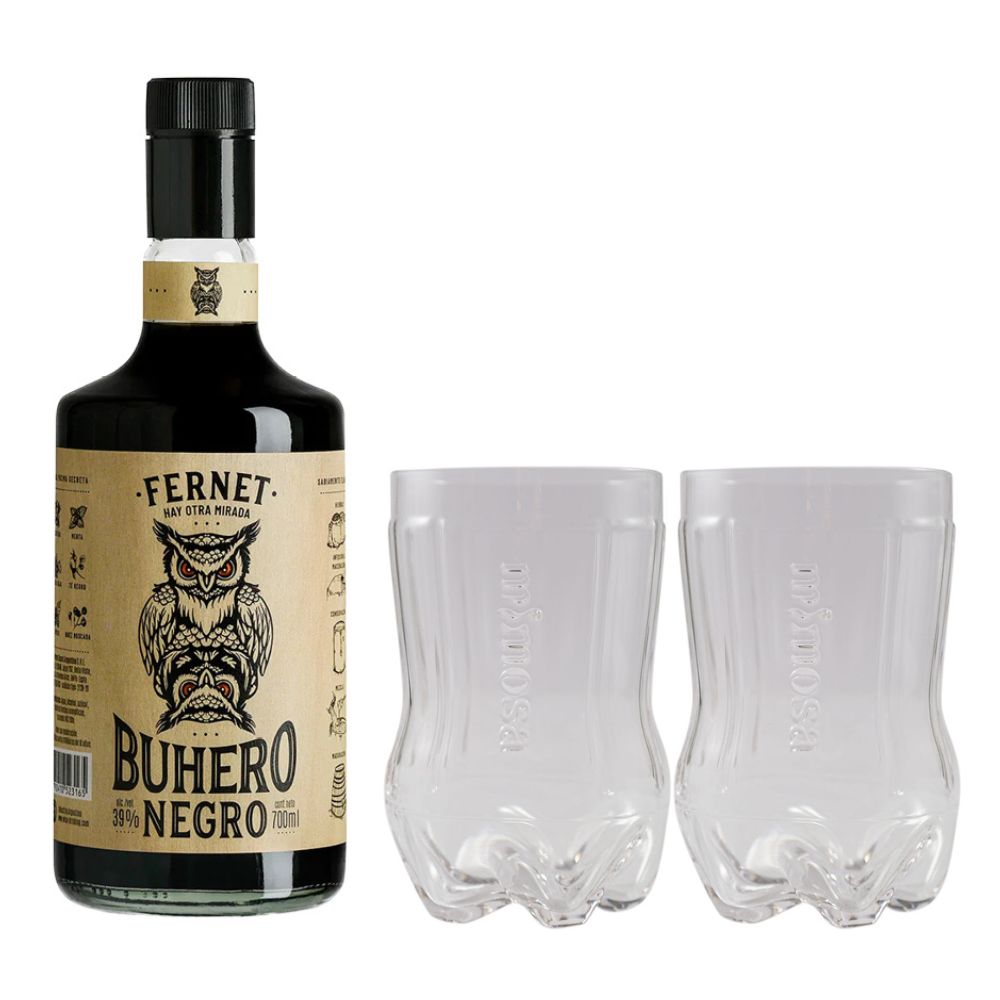 Pack Licor Fernet Buhero 750cc + 2 Vasos Ferneteros Mimosa 800cc