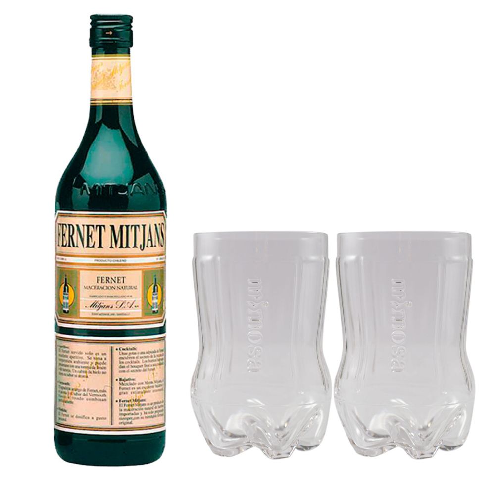 Pack Licor Fernet Mitjans 900cc + 2 Vasos Ferneteros Mimosa 800cc