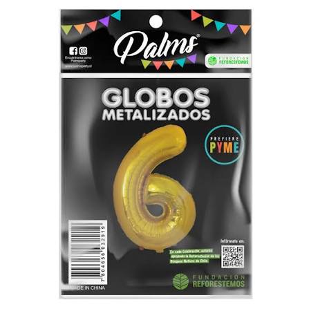 Globo Metalizado Dorado Número 6 Palms