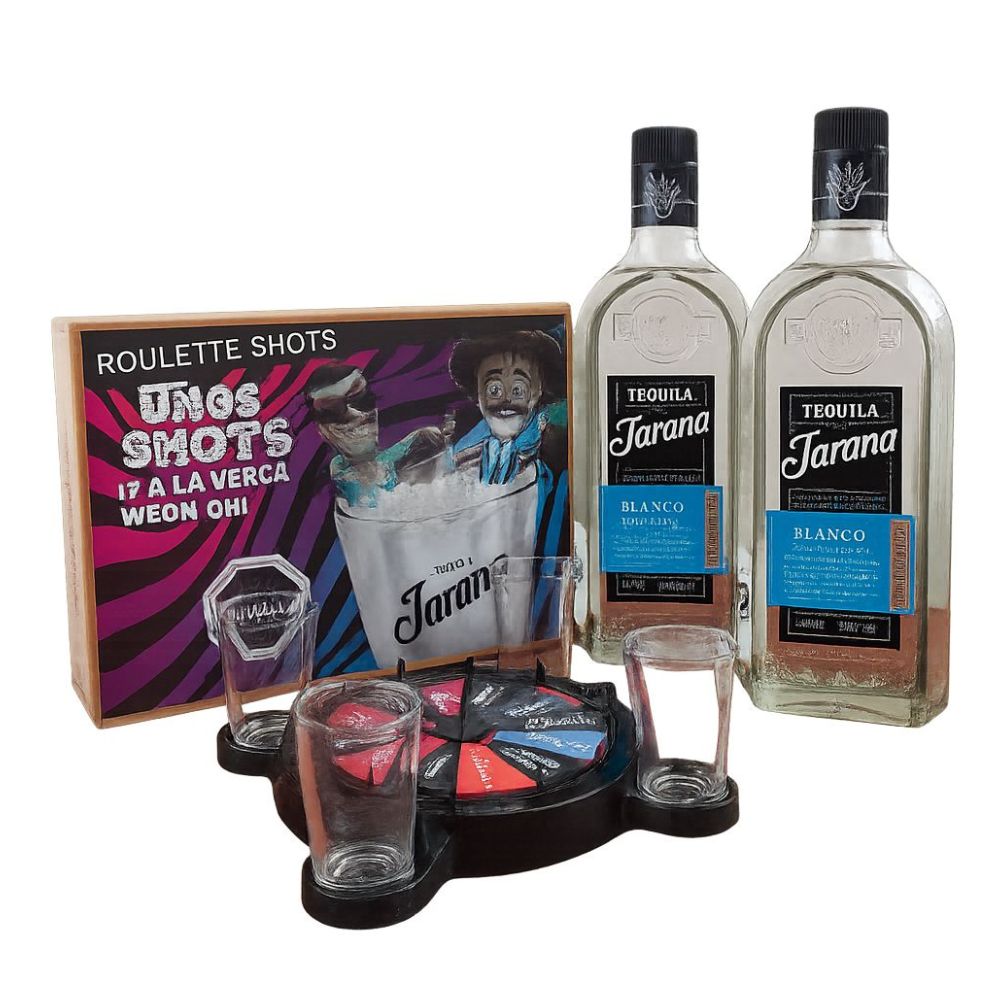 Pack 2 Tequila Jarana Blanco Agave Azul 35° 750cc + Juego Ruleta Shots
